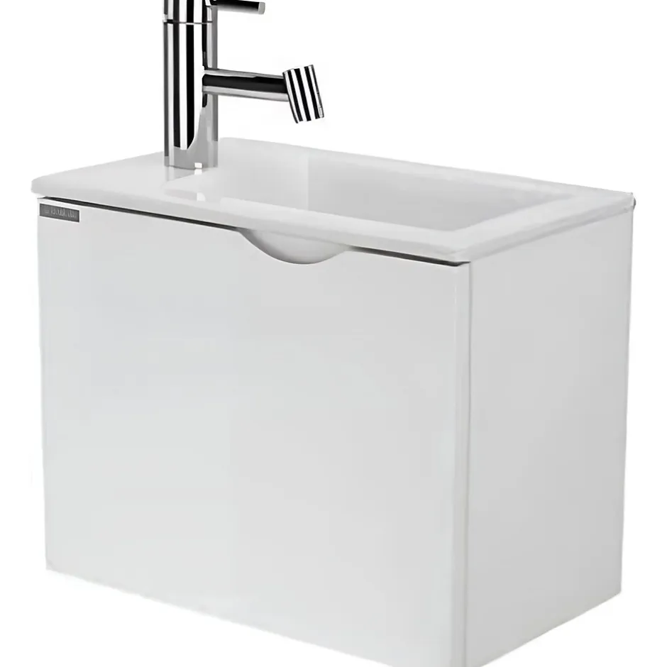 Sanindusa Meuble suspendu pour lave-mains 1 porte Alicante 60x25 hauteur 45cm blanc (lave-mains et mitigeur non inclus)* Lave-Mains