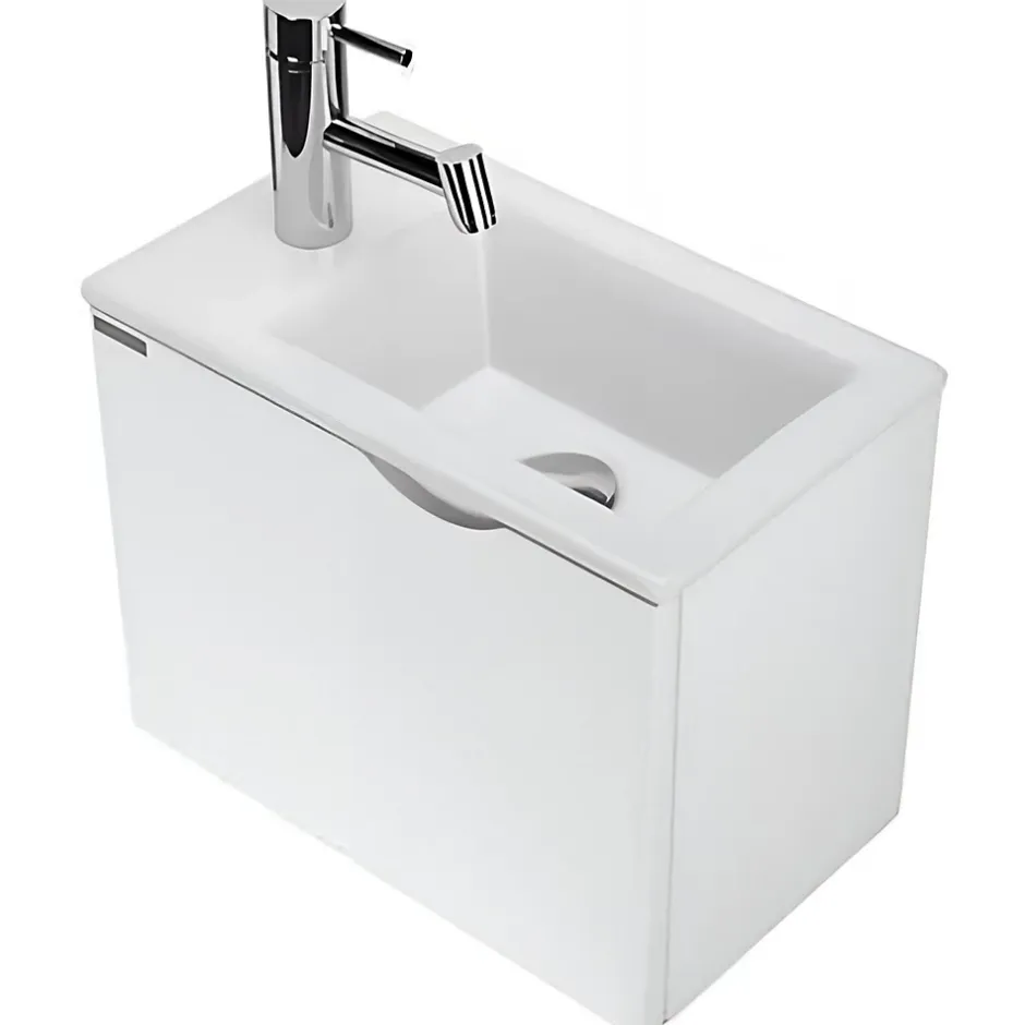 Sanindusa Meuble suspendu pour lave-mains 1 porte Alicante 60x25 hauteur 45cm blanc (lave-mains et mitigeur non inclus)* Lave-Mains