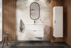 Furnidea Meuble suspendu sous lavabo avec 2 portes FLOW BLANC 80 cm