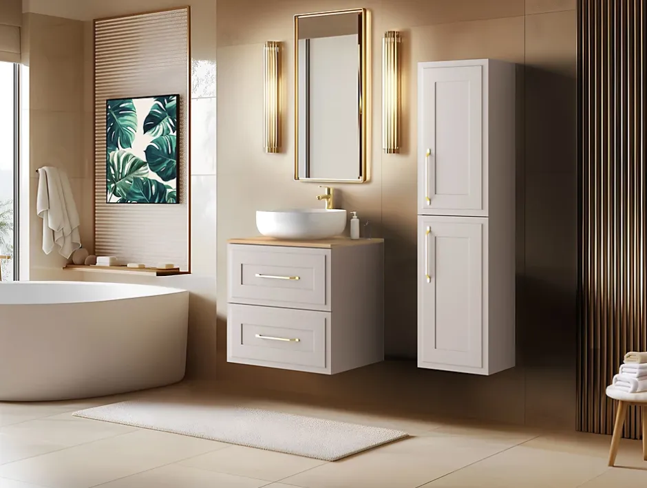 Furnidea Meuble suspendu sous lavabo CLASSIC cachemire 60 cm* Meuble Sous Lavabo