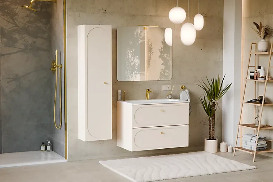 Furnidea Meuble suspendu sous lavabo DONNA SAND beige 80 cm* Meuble Sous Lavabo