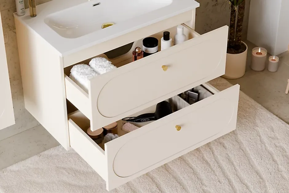 Furnidea Meuble suspendu sous lavabo DONNA SAND beige 80 cm* Meuble Sous Lavabo