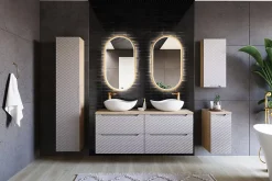 Furnidea Meuble suspendu sous vasque OCEAN chêne et beige 60 cm - 2 tiroirs façades 3D