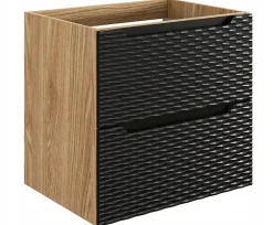Furnidea Meuble suspendu sous vasque OCEAN chêne et noir 60 cm - 2 tiroirs façades 3D