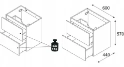Furnidea Meuble suspendu sous vasque OCEAN chêne et noir 60 cm - 2 tiroirs façades 3D