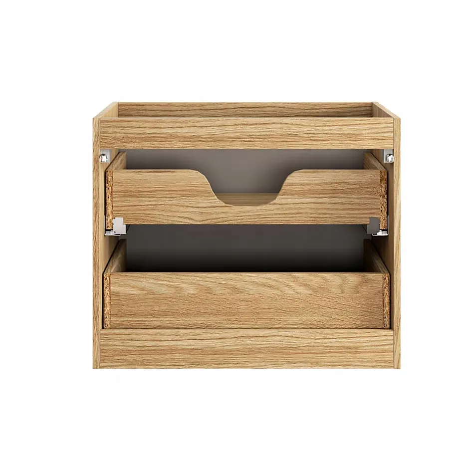 Furnidea Meuble suspendu sous vasque OCEAN chêne et noir 60 cm - 2 tiroirs façades 3D