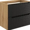 Furnidea Meuble suspendu sous vasque OCEAN chêne et noir 70 cm - 2 tiroirs façades 3D* Meuble Sous Lavabo