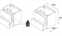 Furnidea Meuble suspendu sous vasque OCEAN chêne et noir 70 cm - 2 tiroirs façades 3D* Meuble Sous Lavabo