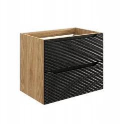 Furnidea Meuble suspendu sous vasque OCEAN chêne et noir 70 cm - 2 tiroirs façades 3D* Meuble Sous Lavabo