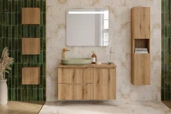 Furnidea Meuble suspendu sous vasque 50 cm avec plan et 2 tiroirs NOVA chêne Coast Evoke