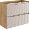 Furnidea Meuble suspendu sous vasque OCEAN chêne et beige 80 cm - 2 tiroirs façades 3D