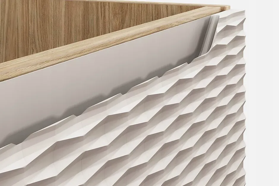Furnidea Meuble suspendu sous vasque OCEAN chêne et beige 80 cm - 2 tiroirs façades 3D
