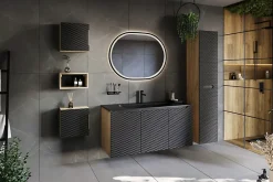 Furnidea Meuble suspendu sous vasque OCEAN chêne et noir 80 cm - 2 tiroirs façades 3D* Meuble Sous Lavabo