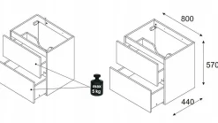 Furnidea Meuble suspendu sous vasque OCEAN chêne et noir 80 cm - 2 tiroirs façades 3D* Meuble Sous Lavabo