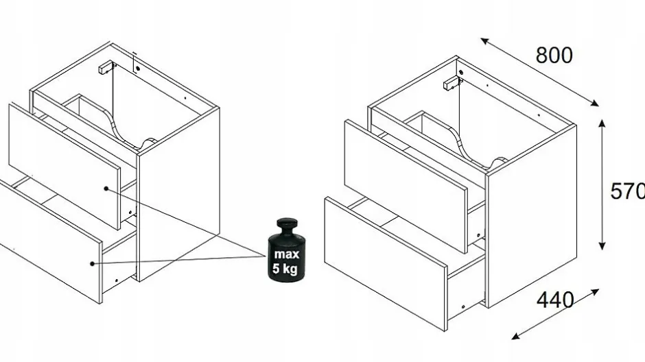 Furnidea Meuble suspendu sous vasque OCEAN chêne et noir 80 cm - 2 tiroirs façades 3D* Meuble Sous Lavabo