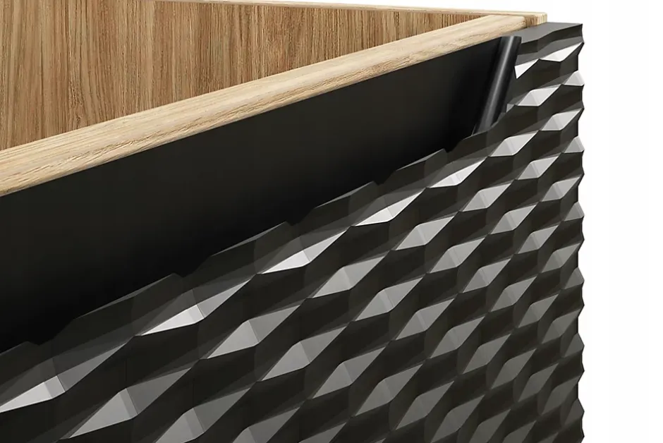 Furnidea Meuble suspendu sous vasque OCEAN chêne et noir 80 cm - 2 tiroirs façades 3D* Meuble Sous Lavabo