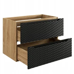 Furnidea Meuble suspendu sous vasque OCEAN chêne et noir 80 cm - 2 tiroirs façades 3D* Meuble Sous Lavabo