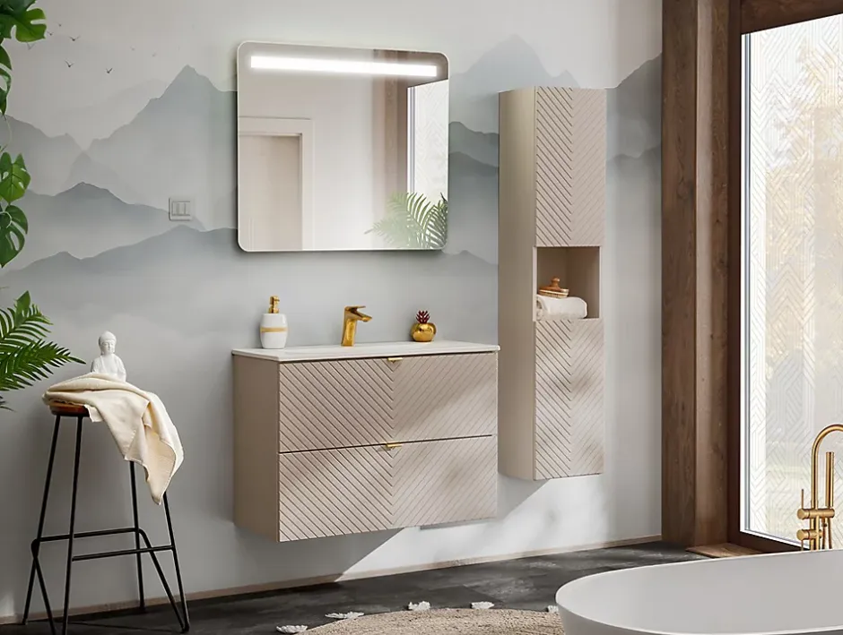 Furnidea Meuble suspendu sous vasque avec 2 tiroirs VIVA CACHEMIRE 80 cm