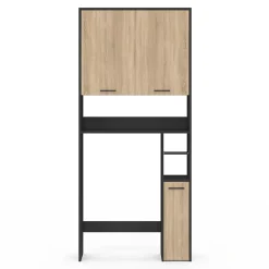 IDMarket Meuble étagère dessus WC WALLIS noir et bois façon hêtre