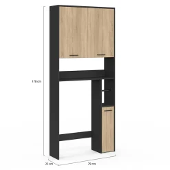 IDMarket Meuble étagère dessus WC WALLIS noir et bois façon hêtre