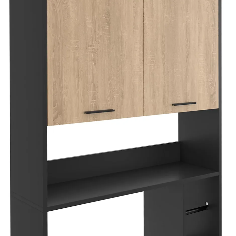 IDMarket Meuble étagère dessus WC WALLIS noir et bois façon hêtre