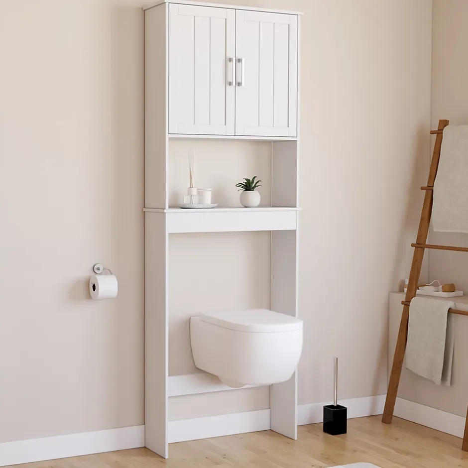 IDMarket Meuble étagère dessus WC WALDO placard bois blanc