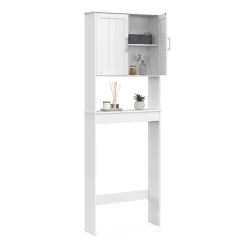 IDMarket Meuble étagère dessus WC WALDO placard bois blanc