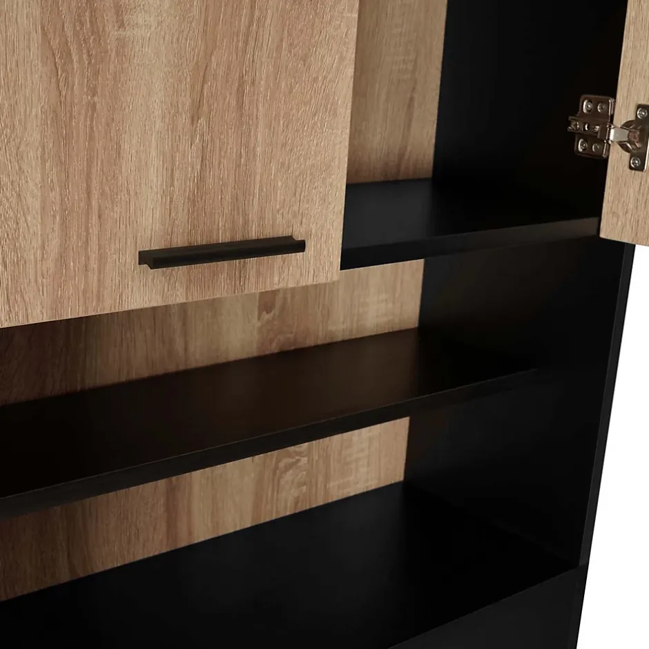 IDMarket Meuble étagères de rangement dessus machine à laver et WC WALLIS noir et bois façon hêtre