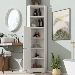 ProximaX Meuble triangulaire salle de bain blanc laqué, 2 étagères ouvertes, 2 portes avec séparateurs réglables, design simple* Meuble Wc