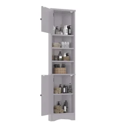 ProximaX Meuble triangulaire salle de bain, résistant à l'humidité, 3 étagères ouvertes, double porte avec étagères réglables, gris* Meuble Wc