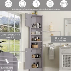 ProximaX Meuble triangulaire salle de bain, résistant à l'humidité, 3 étagères ouvertes, double porte avec étagères réglables, gris* Meuble Wc