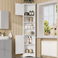 ProximaX Meuble triangulaire salle de bain blanc, résistant à l'humidité, étagères ouvertes, double porte avec étagères réglables* Meuble Wc