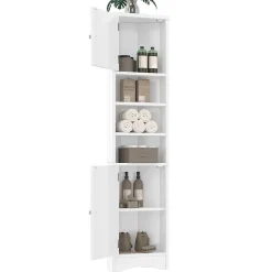 ProximaX Meuble triangulaire salle de bain blanc, résistant à l'humidité, étagères ouvertes, double porte avec étagères réglables* Meuble Wc