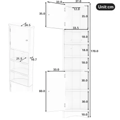 ProximaX Meuble triangulaire salle de bain blanc, résistant à l'humidité, étagères ouvertes, double porte avec étagères réglables* Meuble Wc