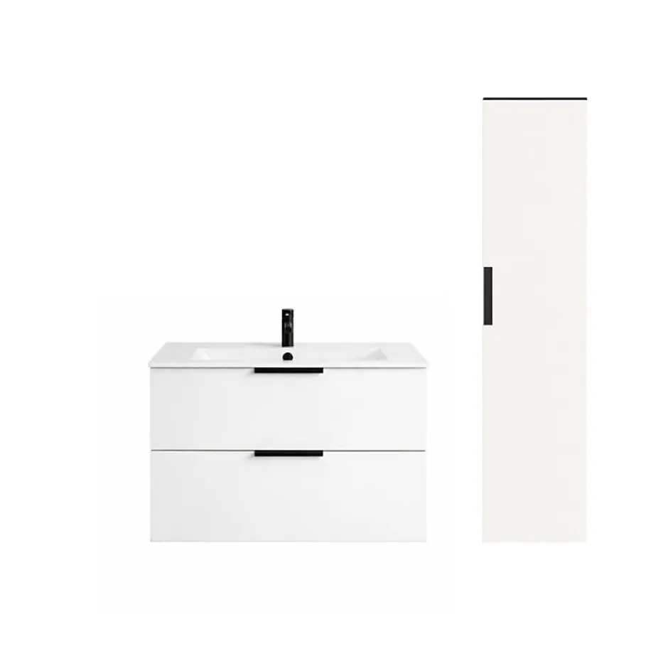 Burgbad Meuble vasque 90 cm Olena blanc brillant + colonne* Ensemble Meuble De Salle De Bains