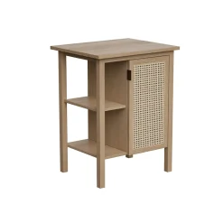 Meuble vasque à poser 1 porte avec plan de toilette l.61 x H.80 x P.50 cm, placage chêne et cannage, Thiam