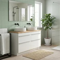 GoodHome Meuble vasque à poser blanc brillant l.120 cm Imandra + plan de toilette chêne massif Hartland,