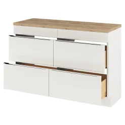 GoodHome Meuble vasque à poser blanc brillant l.120 cm Imandra + plan de toilette chêne massif Hartland,