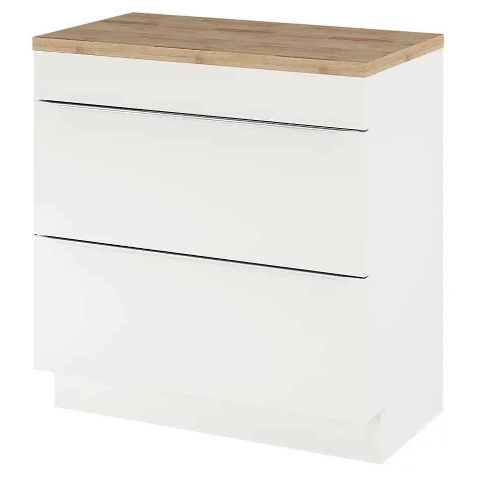 GoodHome Meuble vasque à poser blanc brillant l.80 cm Imandra + plan de toilette chêne massif Hartland,* Meuble Buanderie|Meuble Vasque