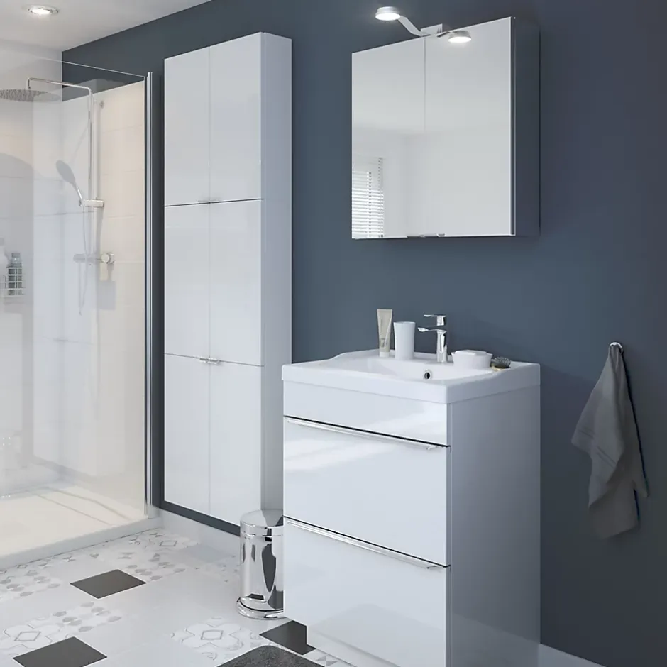 GoodHome Meuble vasque à poser blanc l.60 cm Imandra + plan vasque blanc céramique Lana,