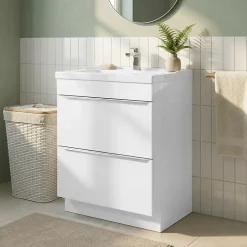 GoodHome Meuble vasque à poser blanc l.60 cm Imandra + plan vasque blanc céramique Lana,