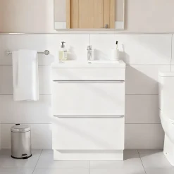 GoodHome Meuble vasque à poser blanc l.60 cm Imandra + plan vasque blanc céramique Nira,