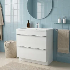 GoodHome Meuble vasque à poser blanc l.80 cm Imandra + plan vasque blanc céramique Nira,