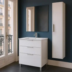 Futurbath Meuble vasque à poser blanc mat l.60 cm + plan simple vasque porcelaine, Louna* Meuble Vasque