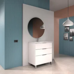 Futurbath Meuble vasque à poser blanc mat l.80 cm + plan simple vasque porcelaine, Louna* Meuble Vasque
