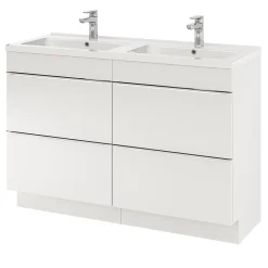 GoodHome Meuble vasque à poser blanc brillant l.120 cm Imandra + plan double vasque blanc céramique Nira,
