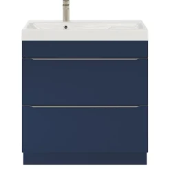 GoodHome Meuble vasque à poser bleu nuit mat l.80 cm Imandra + plan vasque blanc résine Mila,* Meuble Vasque