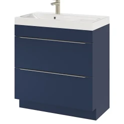 GoodHome Meuble vasque à poser bleu nuit mat l.80 cm Imandra + plan vasque blanc résine Mila,* Meuble Vasque