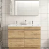 GoodHome Meuble vasque à poser effet chêne l.120 cm Imandra + plan vasque blanc résine,* Meuble Vasque