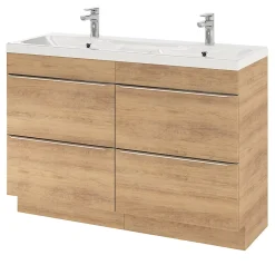 GoodHome Meuble vasque à poser effet chêne l.120 cm Imandra + plan vasque blanc résine,* Meuble Vasque